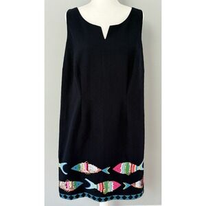 Talbots Sequin Fish Sheath Dress Blue Sleeveless Embroidered Coastal Women's 14w